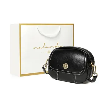 Narandu Cow Leather Small Round Bag Crossbody Bag Shoulder Bag Small Size Black