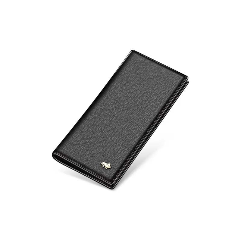 BISON DENIM Top Grain Cow Leather Clutch Card Holder Wallet Regular Men's Black-0