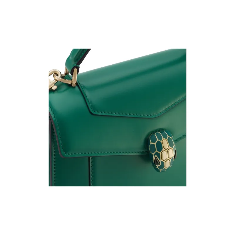 BVLGARI Serpenti Forever Calfskin Shoulder Bag Crossbody Bag Handbag Medium Size Women's Green-4