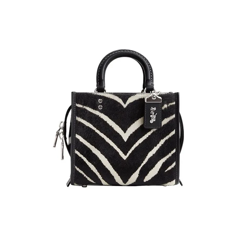 COACH Rogue Calfskin Tote Bag Shopping Bag Shoulder Bag Crossbody Bag Handbag Small Size Women's Black White-0