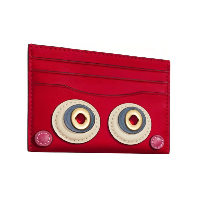 COACH Card Case Cow Leather Coin Purses Card Holders Mini Men's Red-1