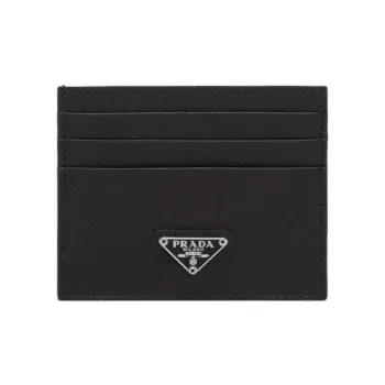 PRADA Leather Card Holder Women's Black