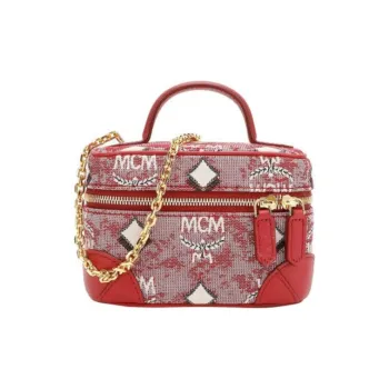 MCM Leather Jacquard Fabric Chain Bag Makeup Bag Micro Women's Red