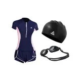 Blue Swimsuit+Swim Goggles+Swimming Cap