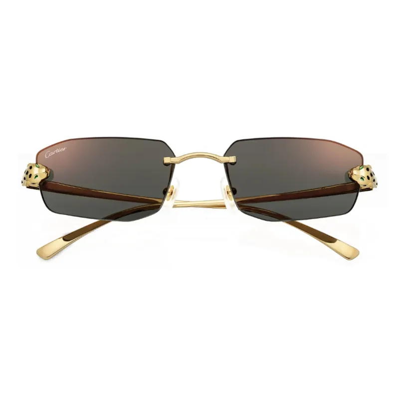 CARTIER Metal Irregular Shape Sunglasses Unisex Gold-1