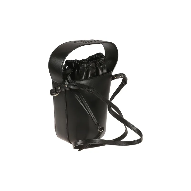 Chloe Smooth Calfskin With Lambskin Bucket Bag, Portable Crossbody Bag, Shoulder Bag Women's Black-1