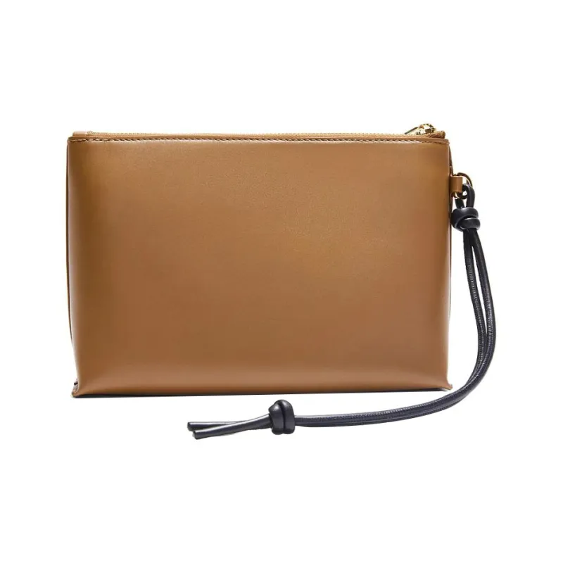 LOEWE Shiny Nappa Cow Leather Clutch Women's Oak & Black-2