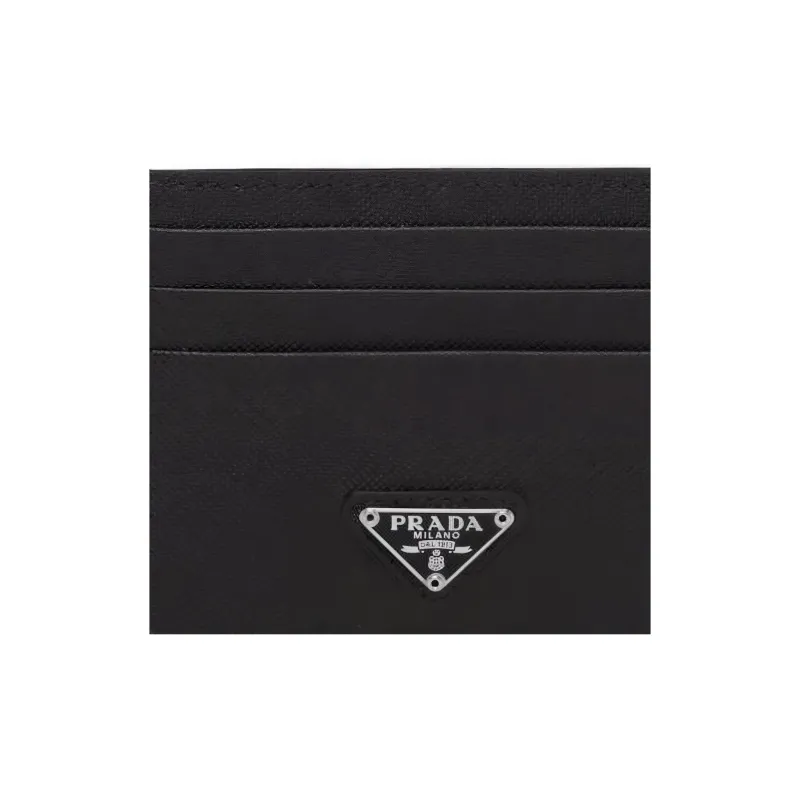 PRADA Leather Card Holder Women's Black-3
