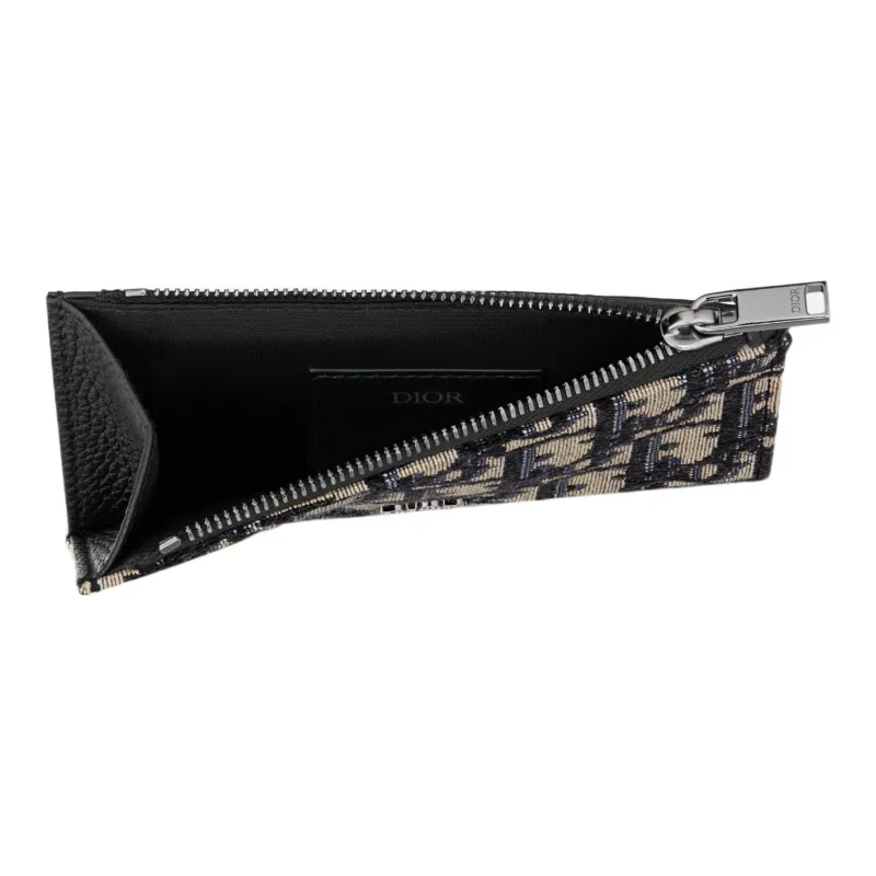 DIOR Cow Leather With Fabric Card Holder Men's Black/Beige-3