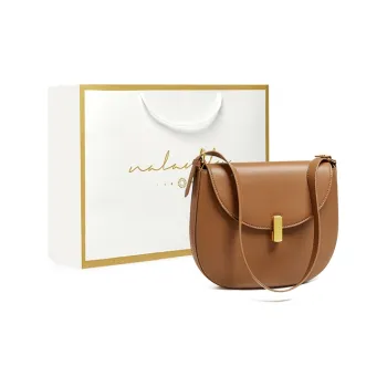Narandu Cow Leather With Synthetic Leather Semi-Circle Bag Medium Size Women's Caramel Brown/Beige White & Apricot