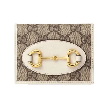 GUCCI Horsebit 1955 Canvas With Leather Canvas Bag Card Holder Wallet Women's Ebony/White