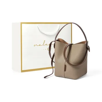 Narandu Cow Leather Bucket Bag, One Shoulder Handbag Small Size Women's Trench Gray