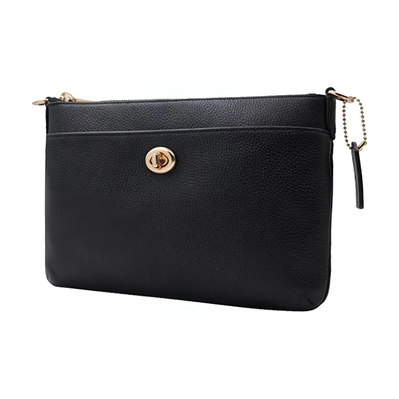 COACH Polly Cow Leather Shoulder Bag Medium Size Women's Black-1
