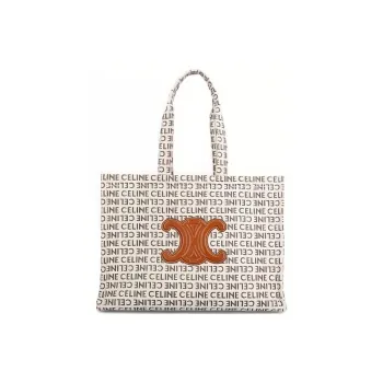 CELINE Fabric With Calfskin Tote Bag, Shopping Bag, Handbag Tubas Women's Beige/Brown