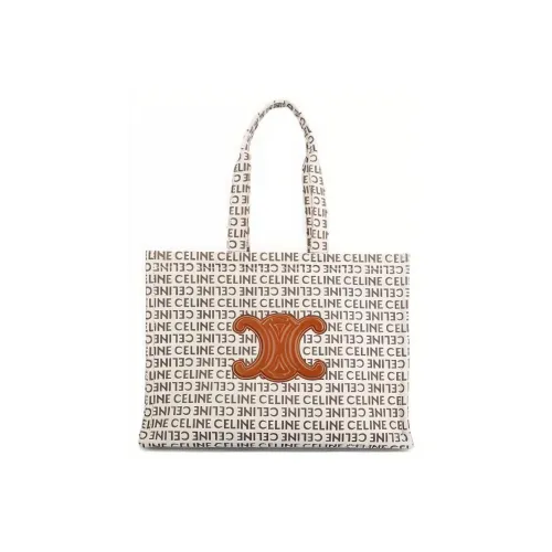 CELINE Fabric With Calfskin Tote Bag, Shopping Bag, Handbag Tubas Women's Beige/Brown