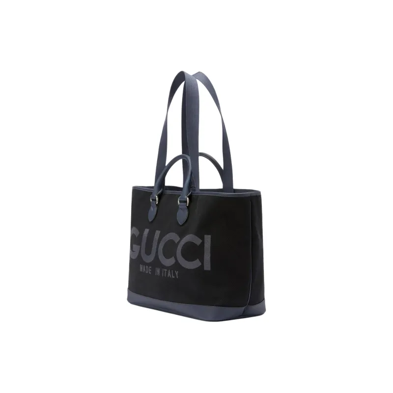 GUCCI Cotton Canvas Tote Bag Shopping Bag Handbag Large Size Men's Black-1