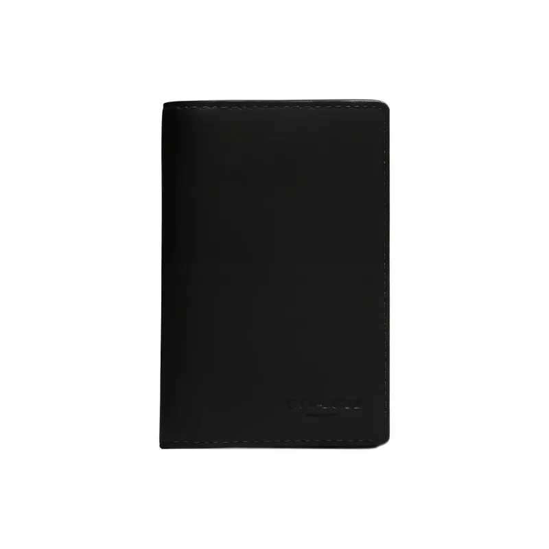 COACH Calfskin Card Holder, Wallet Unisex Black-0