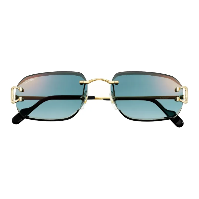 CARTIER Metal Irregular Shape Sunglasses Unisex Gold-1
