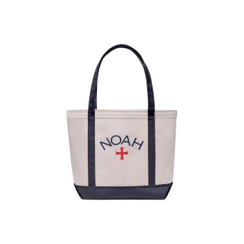 NOAH Cotton Canvas Bag Tote Bag Shopping Bag Handbag Regular Unisex Natural & Marine Blue