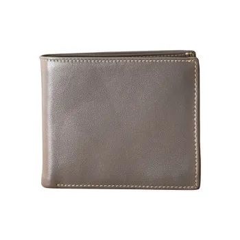 Back Step Top Grain Cow Leather Genuine Leather Card Holder Wallet Regular Unisex Gray/Black