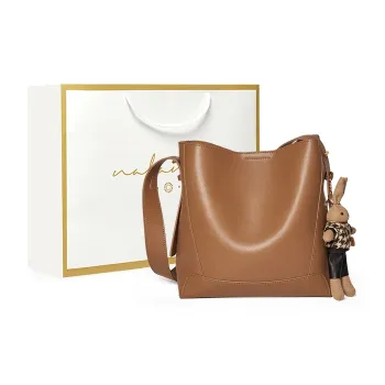 Narandu Cow Leather Bucket Bag Crossbody Bag Shoulder Bag Women's Cocoa Brown/Apricot/Milkshake White