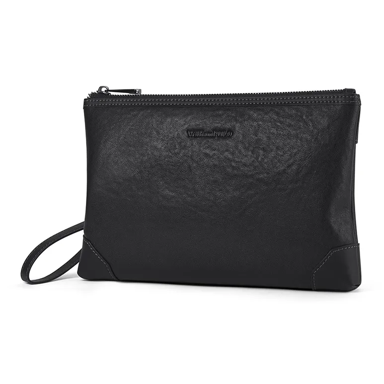 WilliamPOLO Cow Leather Clutch With IPad Slot Multiple Card Slots And Envelope Bag Regular Men's Black-0