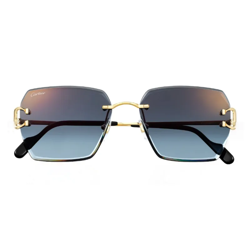 CARTIER Metal Irregular Shape Sunglasses Unisex Gold-1
