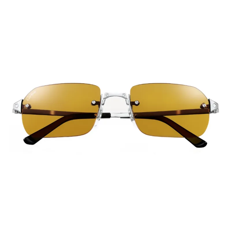 CARTIER Metal Irregular Shape Sunglasses Unisex Silver-1