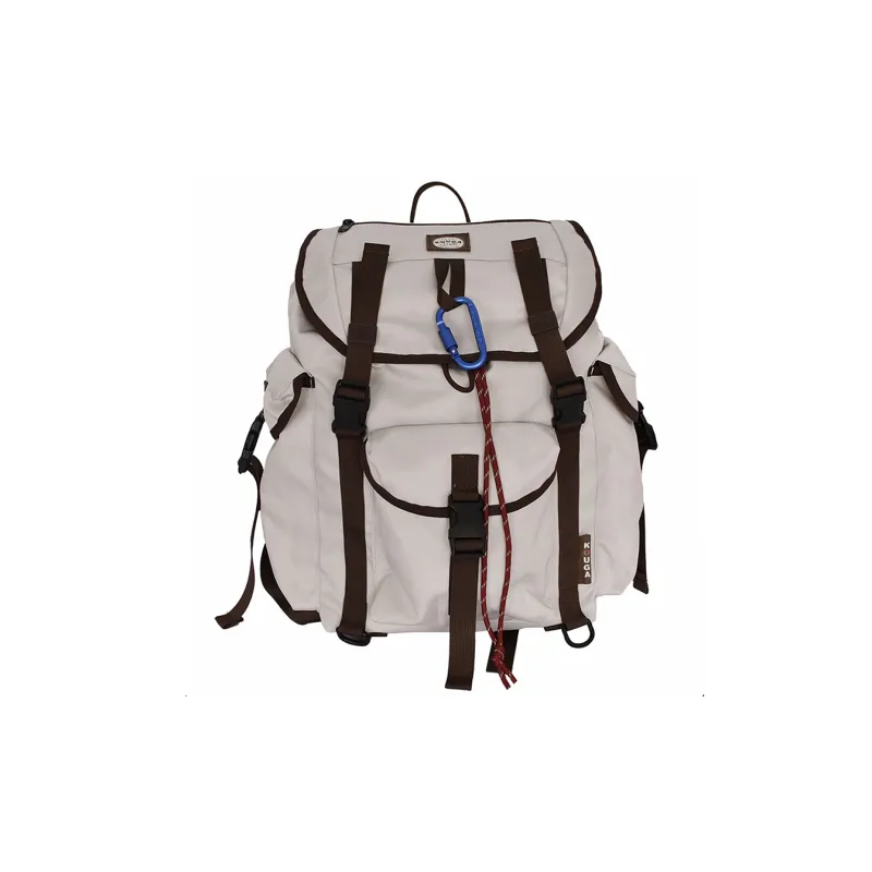 KOUGA Water Repellent Matte Oxford Backpack Unisex Brown Yellow, Greige-3