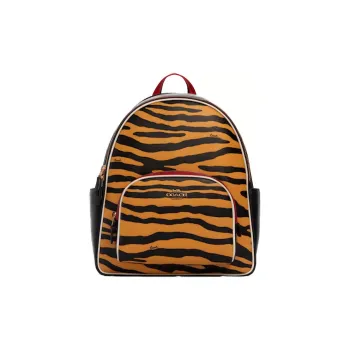 COACH Court Canvas With Leather Backpack Large Size Unisex Yellow/Black/Red