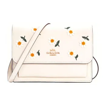 COACH Foldover Leather Fanny Pack, Shoulder Bag, Crossbody Bag Trumpets Women's White