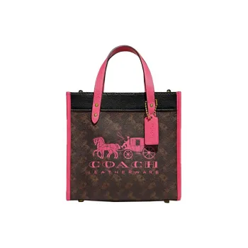 COACH Field Leather Tote Bag Shopping Bag Shoulder Bag Crossbody Bag Handbag Small Size Women's Brown & Pink Multicolor