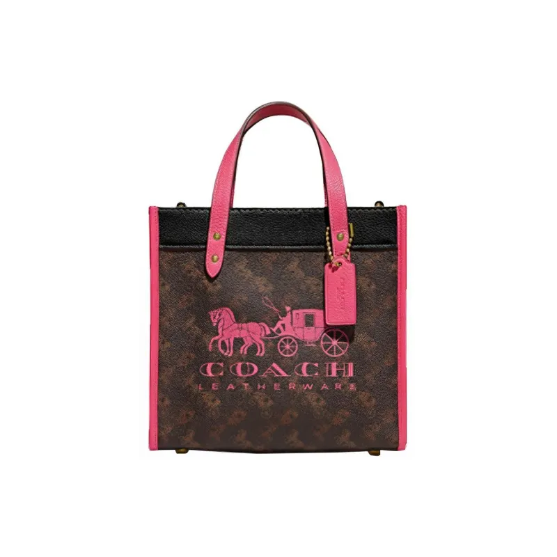 COACH Field Leather Tote Bag Shopping Bag Shoulder Bag Crossbody Bag Handbag Small Size Women's Brown & Pink Multicolor-0