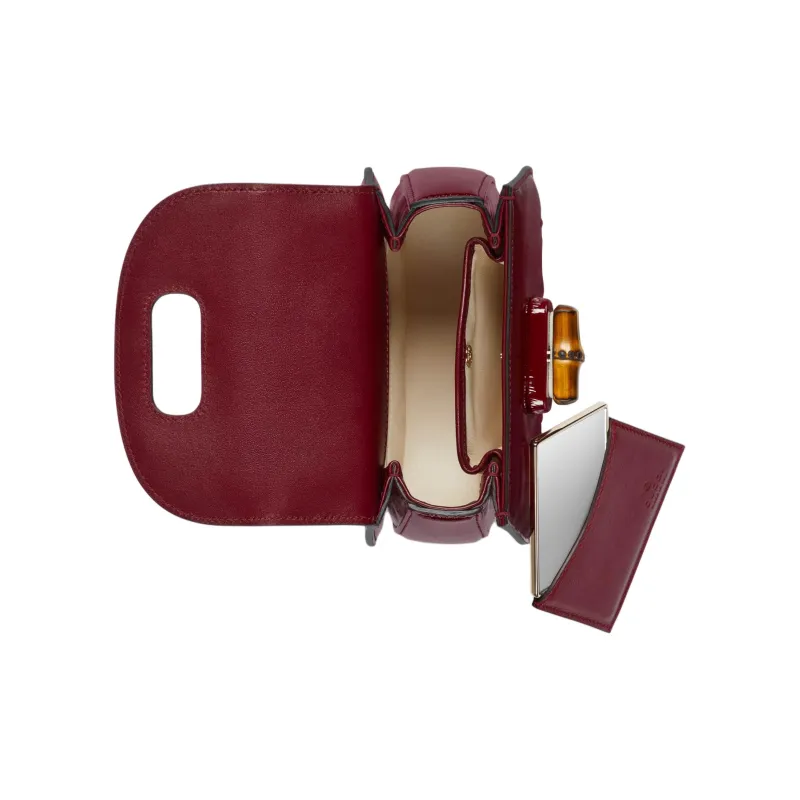 GUCCI Bamboo 1947 Patent Leather Shoulder Bag Crossbody Bag Handbag Mini Women's Deep Red-7