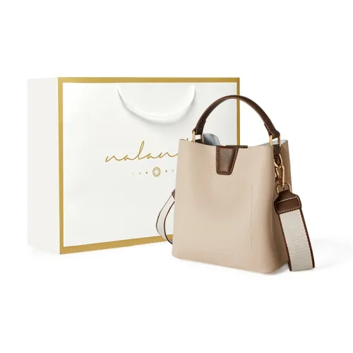 Narandu Cow Leather Bucket Bag Crossbody Bag One Shoulder Handbag Medium Size Women's Alaska White & Coffee/Black