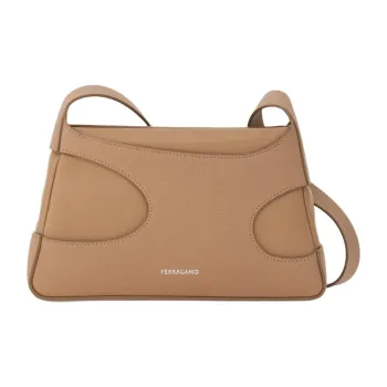 FERRAGAMO Hammered Calfskin Shoulder Bag, Crossbody Bag Mini Women's Light Umber
