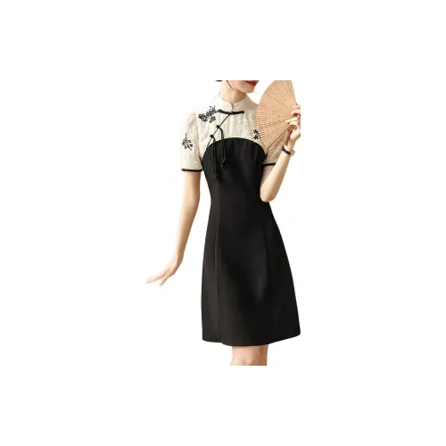 SENTUBILA Short-Sleeved Dresses Women's Black With Apricot Pink