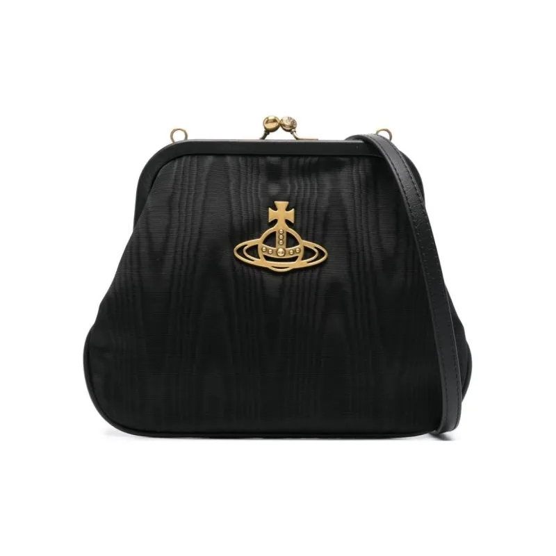 Vivienne Westwood Calfskin Textile One Shoulder Clutch Women's Black-0