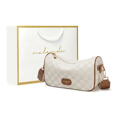 Narandu Cow Leather Pillow Bag Crossbody Bag Shoulder Bag Medium Size Women's White & Coffee/Coffee