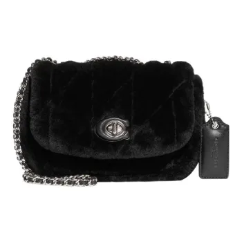 COACH Pillow Shearling With Smooth Leather Portable Crossbody Bag Shoulder Bag Women's Black