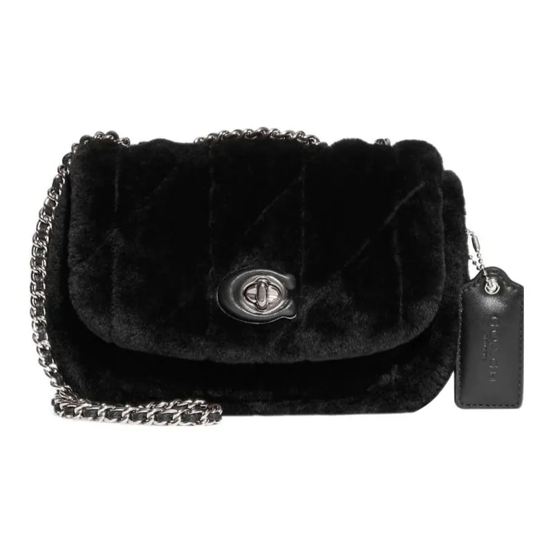 COACH Pillow Shearling With Smooth Leather Portable Crossbody Bag Shoulder Bag Women's Black-0