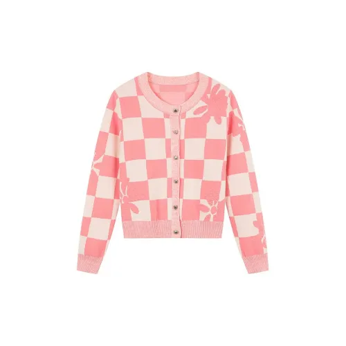 H'S Knitwear Women's Pink Plaid