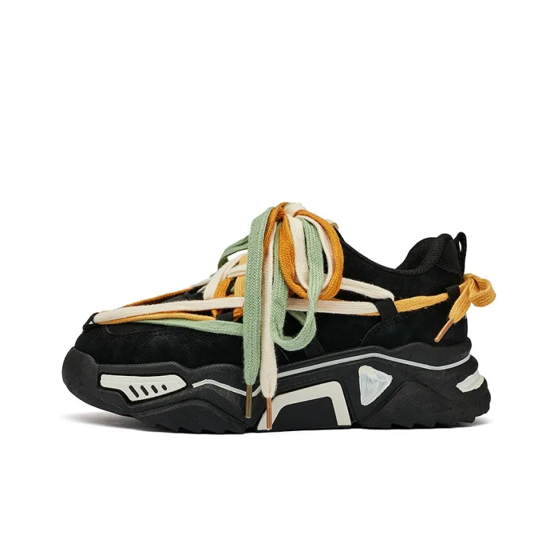 MEXICAN Anti Slip Wear Resistant Low Top Chunky Sneakers Unisex White Black-5