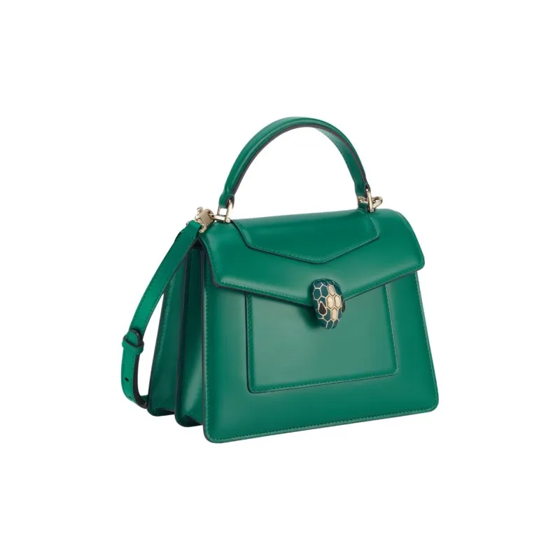 BVLGARI Serpenti Forever Calfskin Shoulder Bag Crossbody Bag Handbag Medium Size Women's Green-1