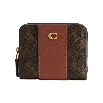 COACH Billfold Wallet Coated Canvas With Pebble Texture Leather Short Wallets Mini Women's Brown