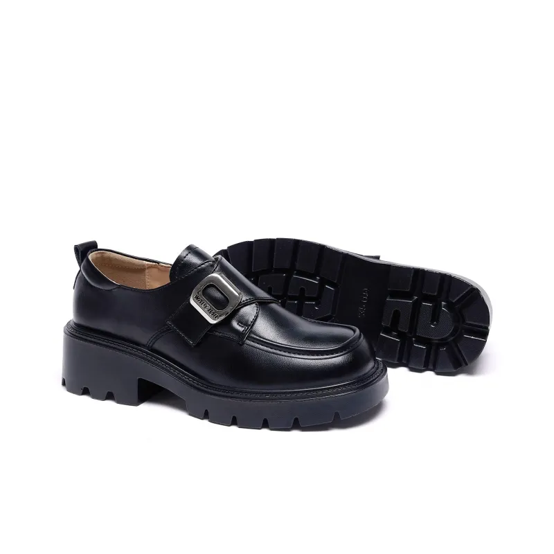 Warrior Synthetic Leather Chunky Heel Mary Jane Shoes 5cm Women's Black-5