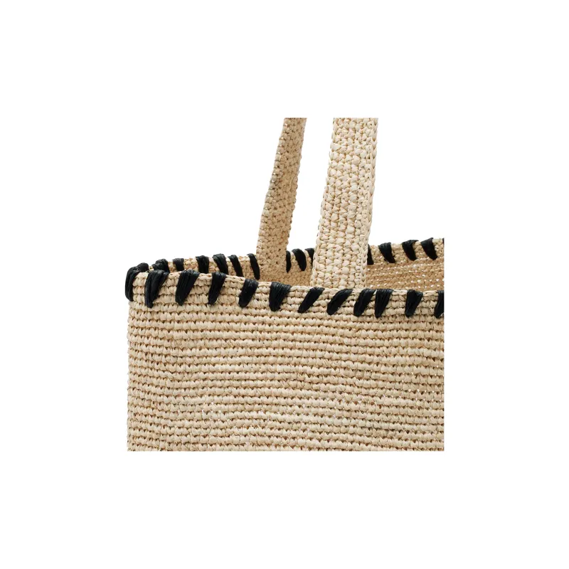 Lanvin Raffia Tote Bag Shopping Bag Handbag Women's Natural & Black-3