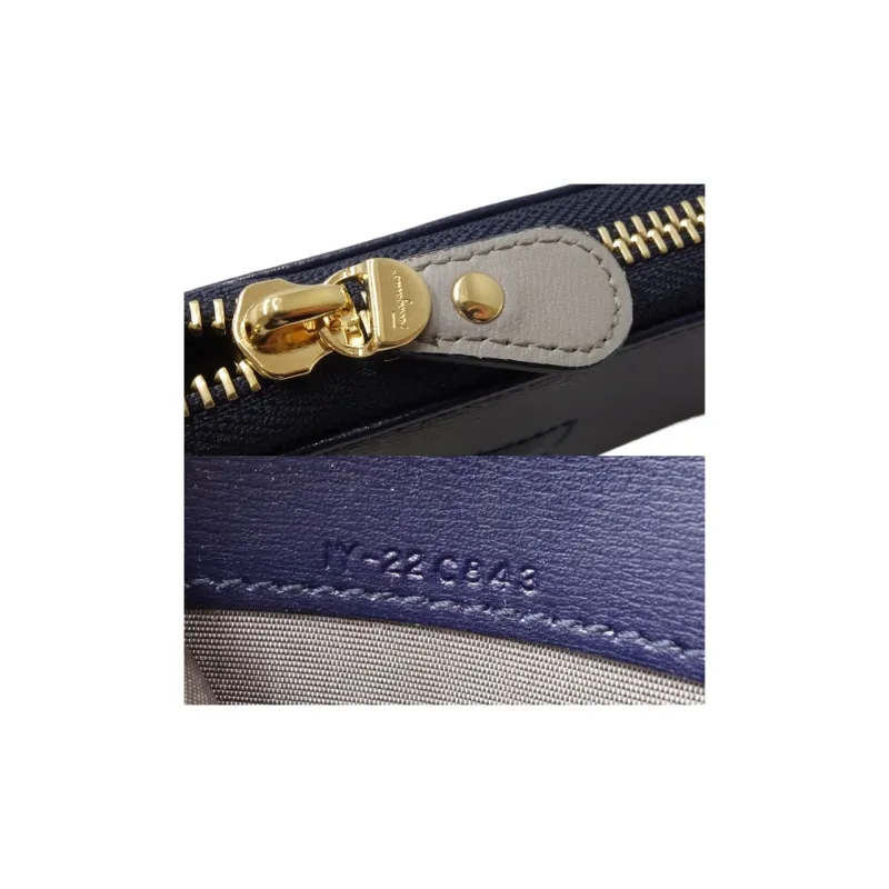 FERRAGAMO Leather Wallet Women's Marine Blue-3