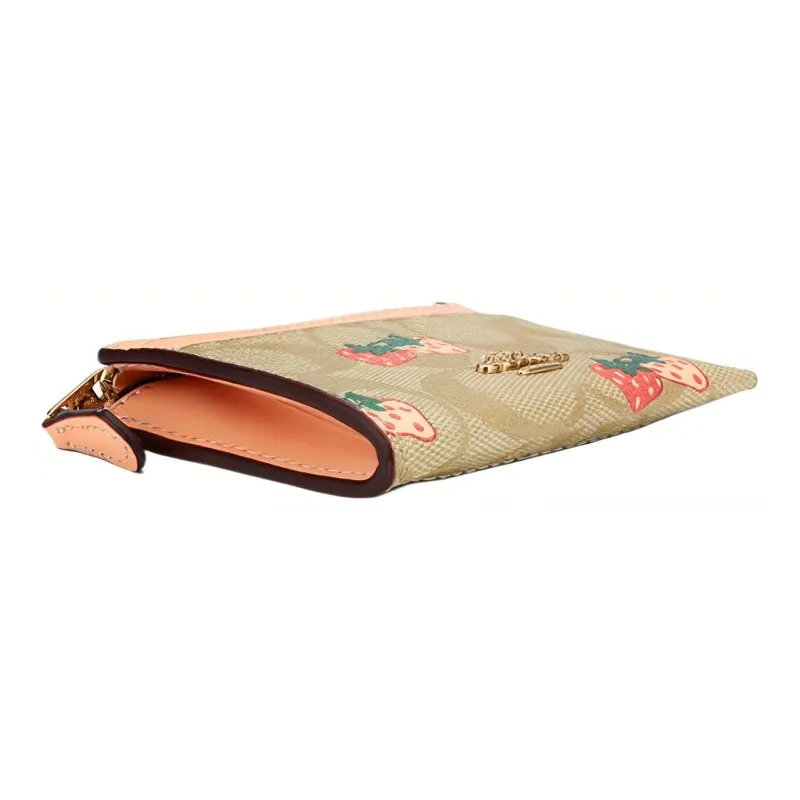 COACH Mini Id Skinny Coated Canvas With Leather Document Holder Coin Purse Card Holder Women's Khaki & Pink-2