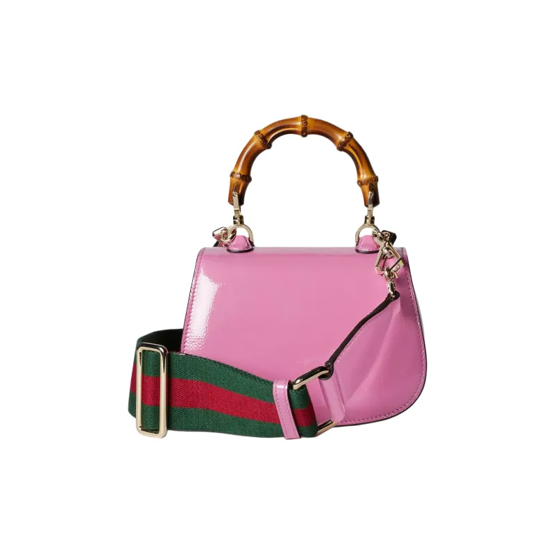 GUCCI Bamboo 1947 Patent Leather Shoulder Bag Crossbody Bag Handbag Mini Women's Pink-4